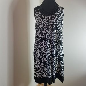 Apt9 Patterned Black And White Beaded Collar Dress